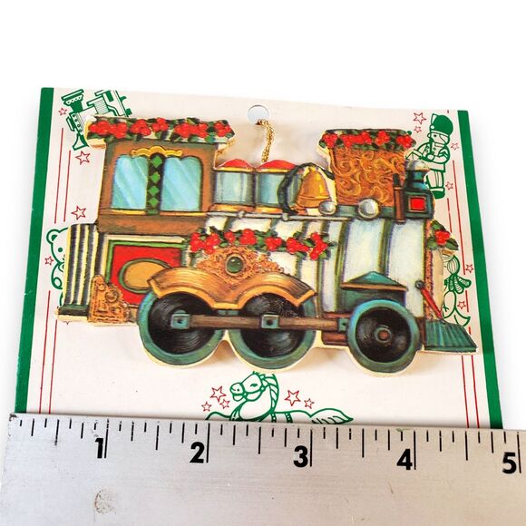 VTG 80s Montgomery Ward Christmas Train Ornaments Set of 5 Wood Diecut NOS - Picture 11 of 16